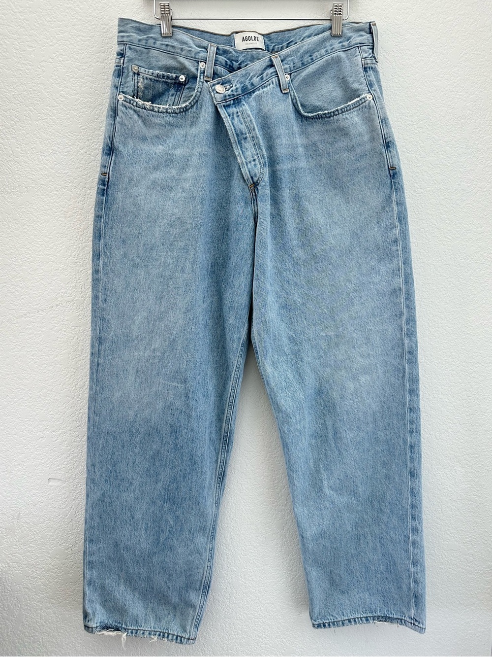 Agolde Criss Cross High Rise Straight Leg Jeans Sz 32 Light Wash Denim A097-983